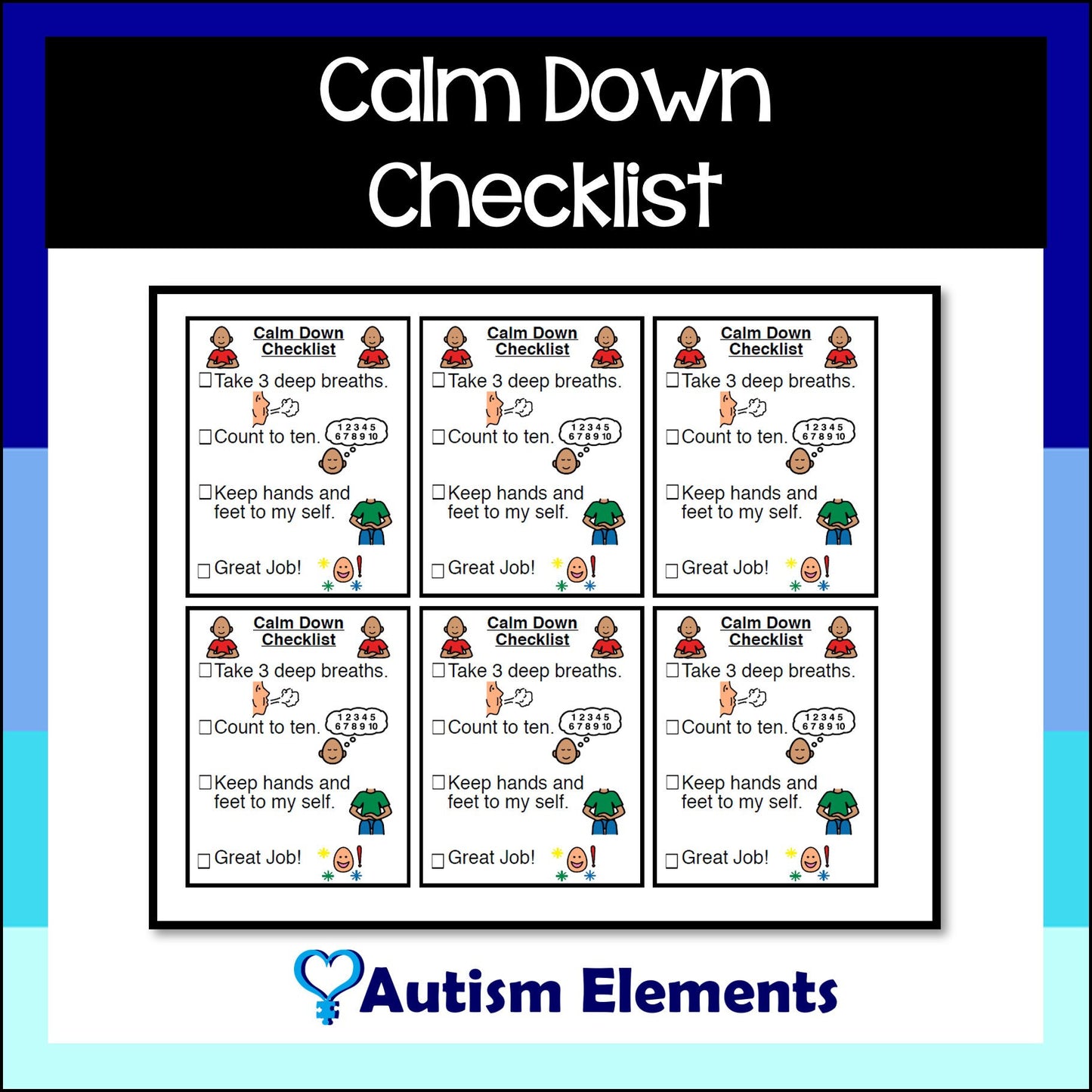 Calm down Checklist- Visuals- Behavior Supports- SPED & Autism Resources