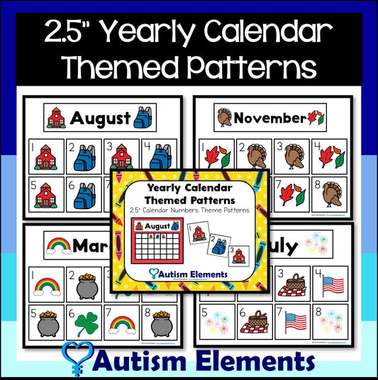 2.5" Calendar Visual Themed Patterns- Math- Autism Preschool SPED Resources